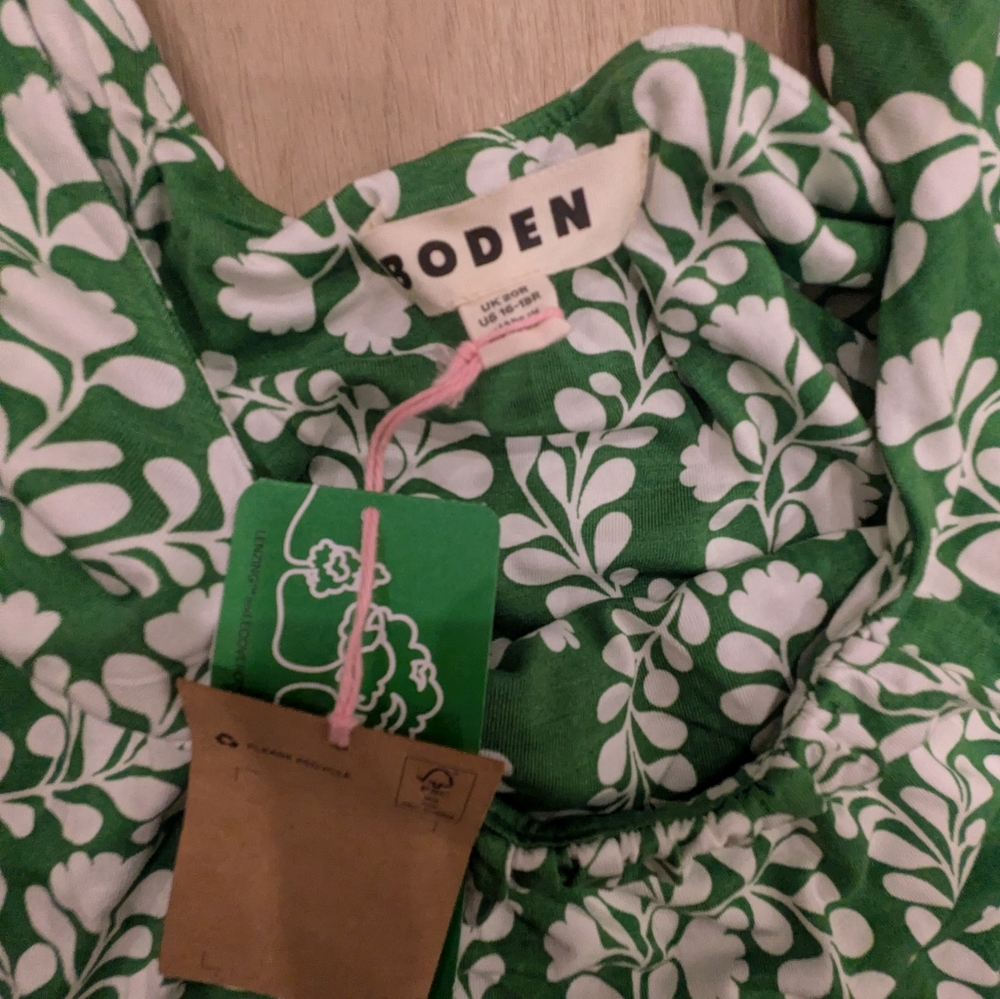 Boden Green and White Floral Midi Dress - Picture 5 of 9